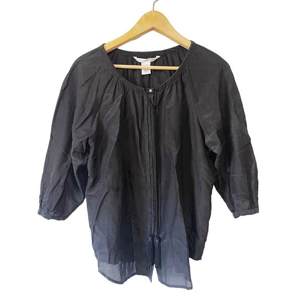 Diane Von Furstenberg Paeden Silk Cotton Blouse in Black Size 2 - Picture 1 of 9